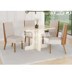 CJ MESA 4C HENN MAVI RETANGULAR 120X80 TAMPO C/ VIDRO OFF WHITE CAD AN