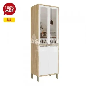 PANELEIRO CRISTALEIRA RONIPA REFLECTA SYRAH 220CM AMENDOA/BRANCO