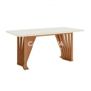 MESA HENN ADRIANA RETANGULAR 180X90 TAMPO C/ VIDRO NATURE/OFF WHITE