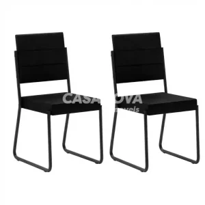 CJ 02 CADEIRAS CARRARO ESTOFADA 1736 PRETO NAPA PRETO