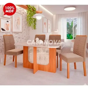 CJ MESA 4C CIMOL LOUISE RETANGULAR 130X80 CINAMOMO/OFF/MADEIRA/LINHO B