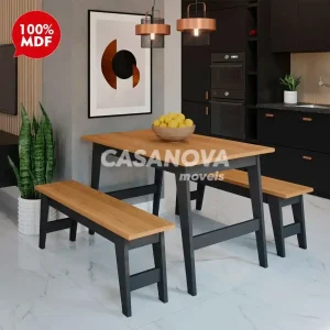 CJ MESA C/2 BANCOS CIMOL AURORA  RETANGULAR 130X78 CHUMBO / NATURE