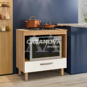 BALCAO NICIOLI 1G P/ COOKTOP 80 FREIJO/OFF WHITE CRISTAL